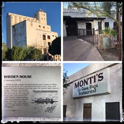 A collage of four snapshots of the area of Hayden’s ferry and store.