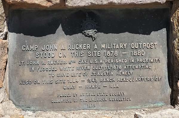 A snapshot of the plaque at the site of Camp John A. Rucker. Marker text is in the body of this page.