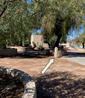 A snapshot showing the marker’s placement within an area of planters