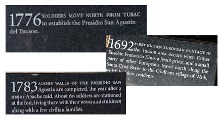 Snapshots of details, including “1776 Soldiers move north from Tubac to establish the Presidio San Agustin del Tucson.”