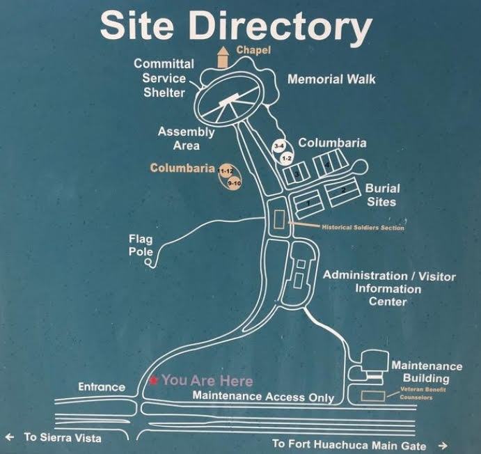 A photo showing the Southern Arizona Veteran's Memorial Cemetery site map.